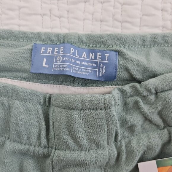 Free Planet Knit Shorts Men's L Avocado Green Drawstring Elastic Sustainability - Picture 8 of 12